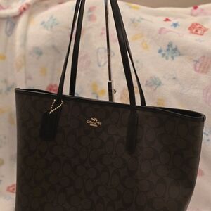 Coach City Tote Black Brown Signature Tote Bag